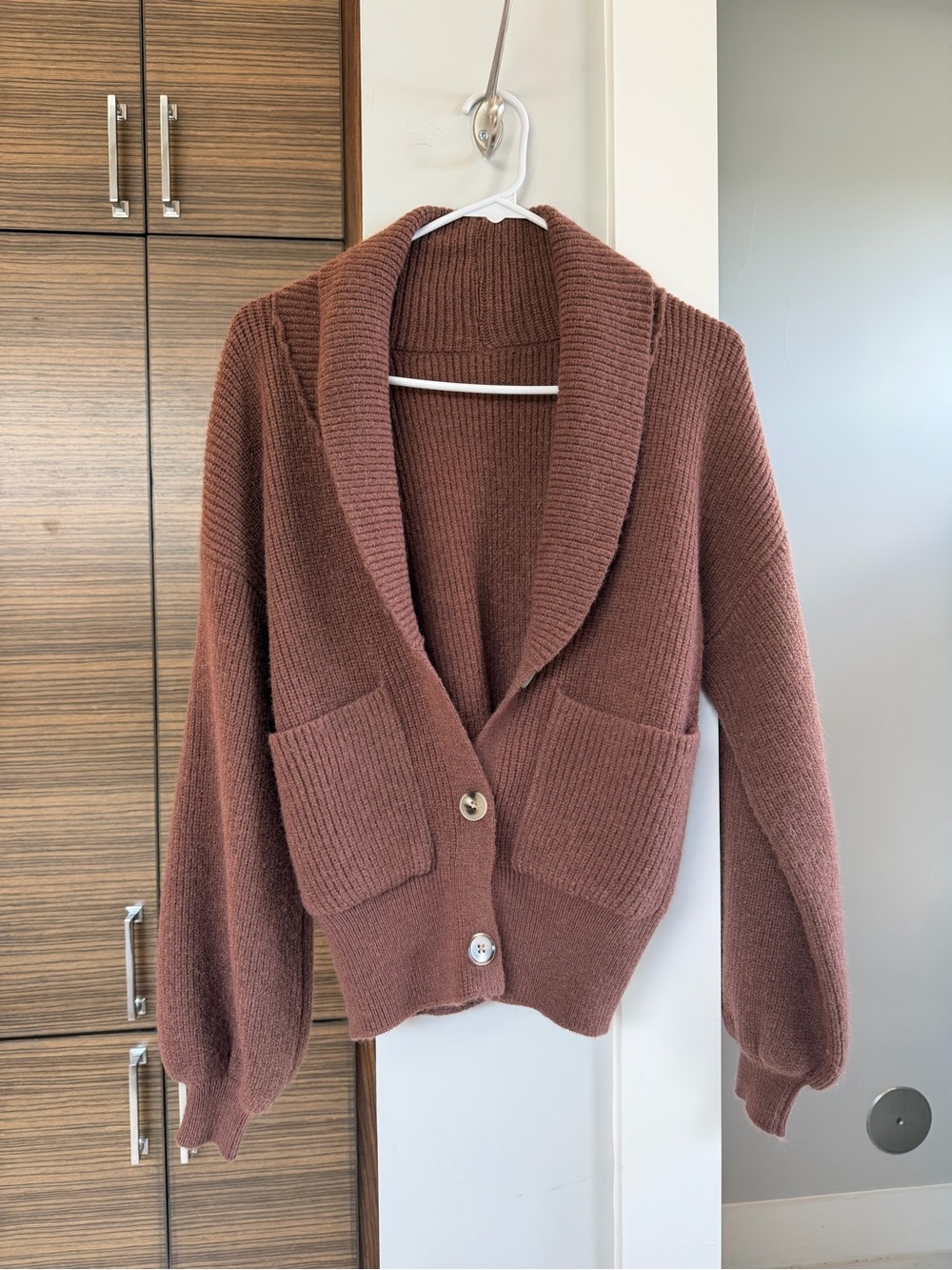 Commence Ribbed Knit Cropped Shawl Collar Cardigan